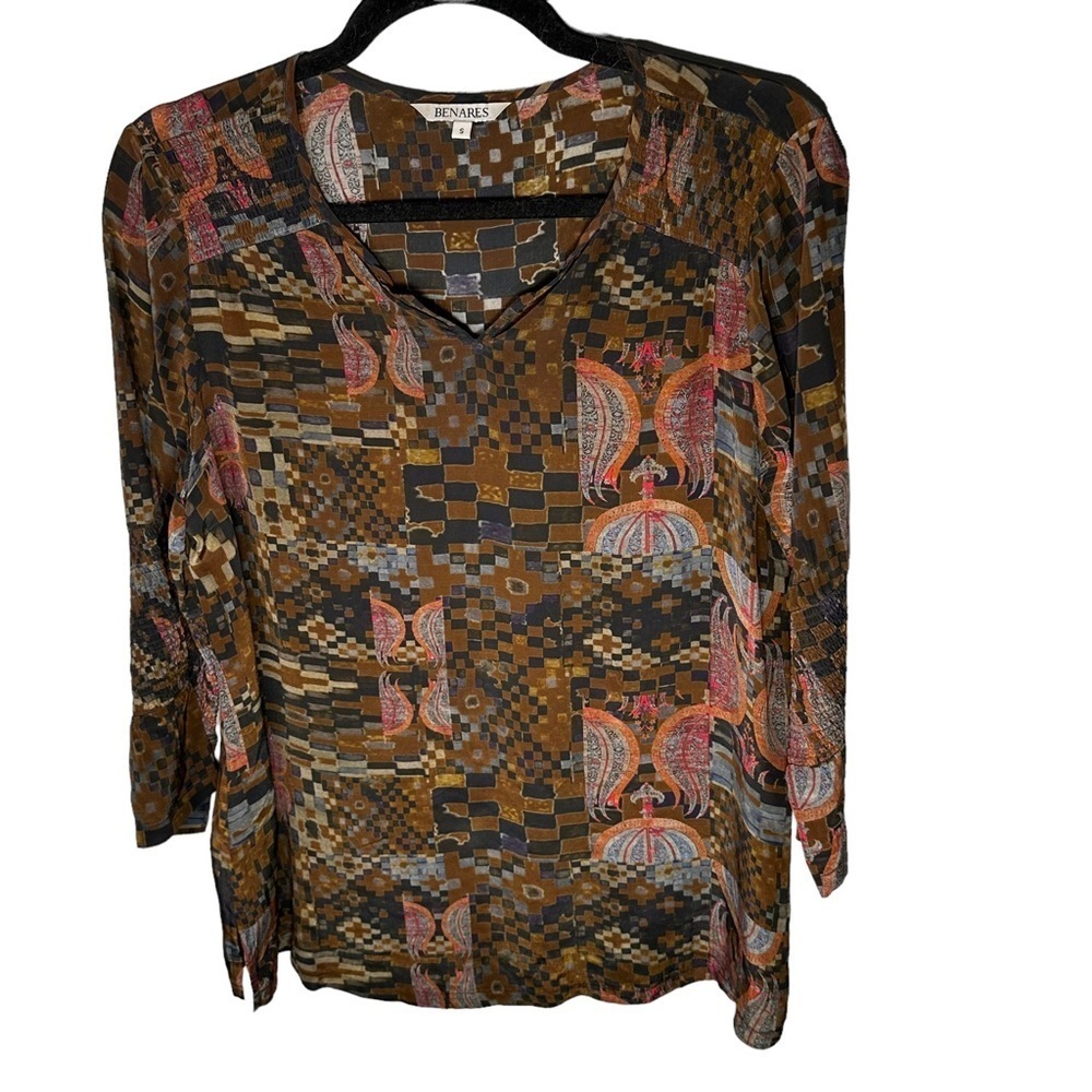 Benares Long Sleeve Paisley Blouse Size Small Viscose